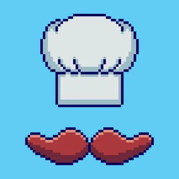 Pixel art Chef Hat and Mustache game asset design Stock Illustration
