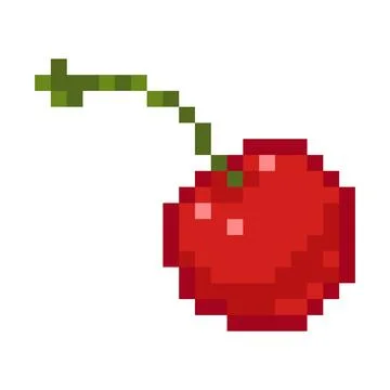 Pixel art cherry with a green stem. Cute minimal design, perfect for icons, UI Stock Illustration