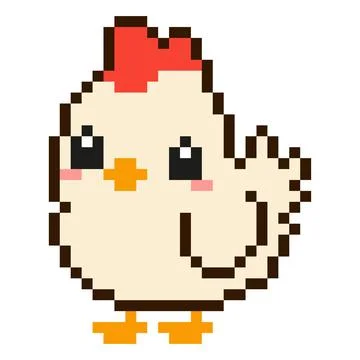 Pixel art chicken isolated on white background. Stock Illustration