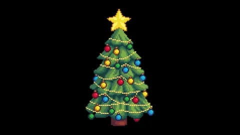 Pixel art Christmas tree with blinking lights on black background Stock Footage 321069998