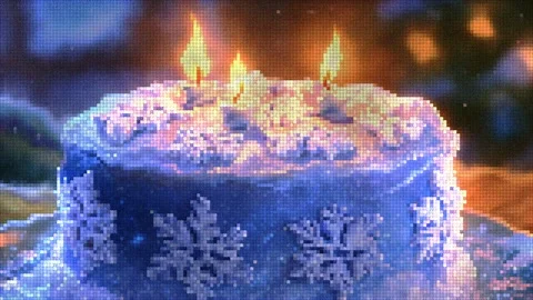 Pixel Art Christmas Winter Cake With Burning Candles Stock Footage 344553797