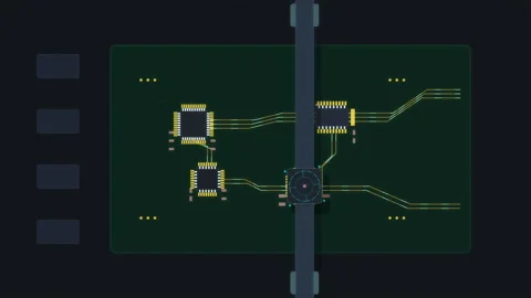 Pixel art circuit board animation with microchips and digital processing flow Stock Footage 347249409