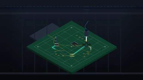 Pixel art circuit board animation featuring microchip and data flow 스톡 동영상 347249481