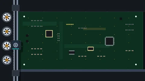 Pixel art circuit board assembly loop with microchip manufacturing 動画素材 347249423
