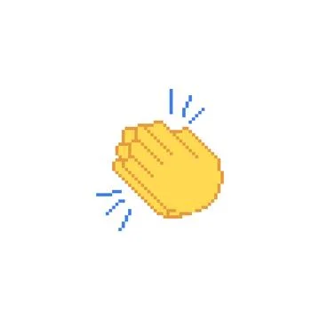 Pixel art clapping hands icon in yellow with motion lines. Retro-style applause Illustrazione stock