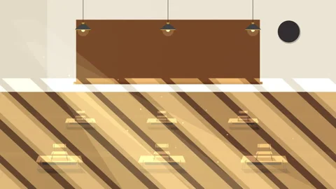 Pixel art classroom interior with sunlight through windows animation loop Stock Footage 347207907