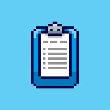 Pixel art Clipboard with Document game asset design Stock Illustration