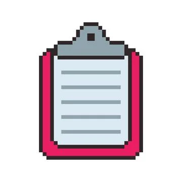 Pixel art Clipboard with Document game asset design Stock Illustration