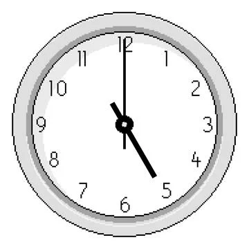 Pixel Art Clock at Five O'Clock - Vector Illustration Stock-Illustration