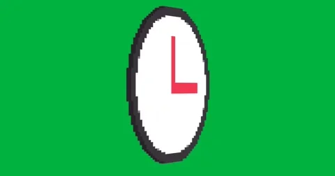 Pixel-art clock icon spinning on transparent background, visualizing finance Stock Footage 317595399