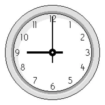 Pixel Art Clock at Nine OClock - Vector Illustration Illustrazione stock
