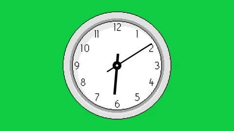 Pixel Art Clock with Spinning Hands on Green Screen. Reverse Time Motion Loop Stock Footage 317323815