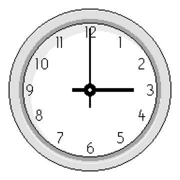 Pixel Art Clock at Three O Clock - Vector Illustration Stock-Illustration