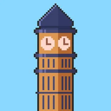 Pixel art Clock Tower Building game asset design Stock Illustration