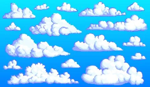 Pixel art cloud. 8 bit objects. Art, digital icons. Retro assets. Vintage game Illustrazione stock