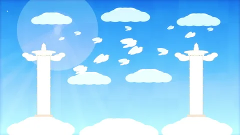 Pixel art cloud animation with sun rays and sky Stock Footage 347208060