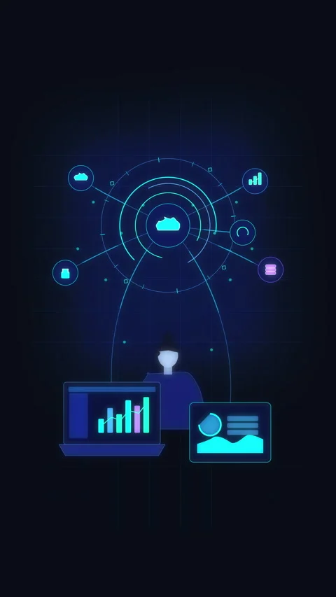 Pixel art cloud computing animation analytics network data dashboard Видео 346541992