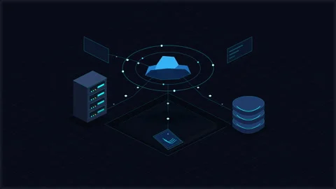 Pixel art cloud computing network and data center server infrastructure Stock Footage 347208101