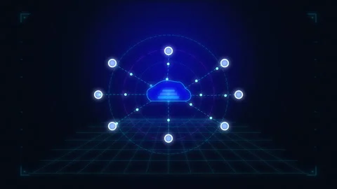 Pixel art cloud network and digital data transfer interface Stock Footage 347208305
