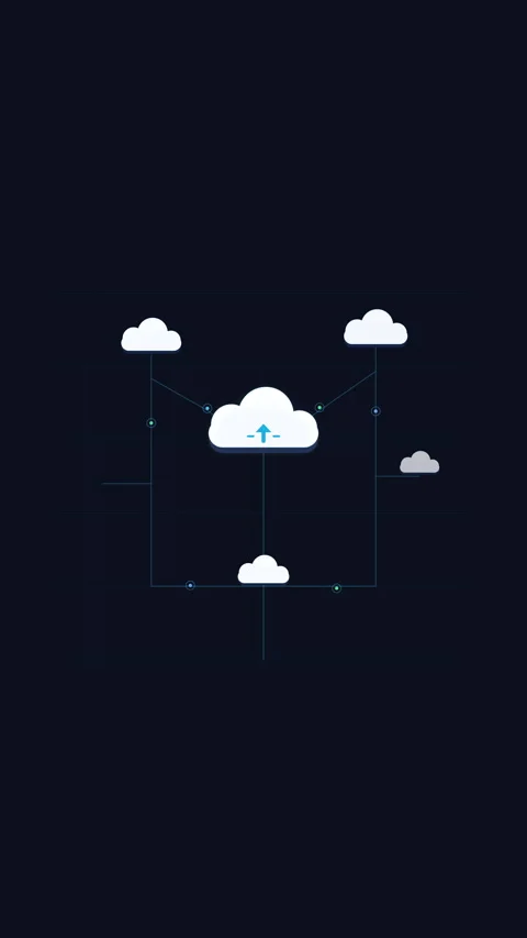 Pixel art cloud network animation showing data connection and storage Stock Footage 346550655