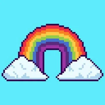 Pixel art cloud with rainbow design Stock Illustration