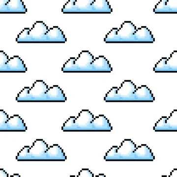 Pixel art cloud. Seamless pattern. 8 bit objects. Art, digital icons. Retro Illustrazione stock