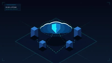 Pixel art cloud security shield server network technology backup Stock Footage 347208168