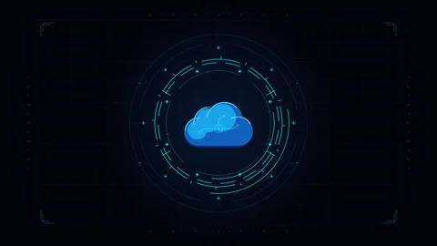 Pixel art cloud symbol with digital networking data transfer pulse Stock Footage 348343084
