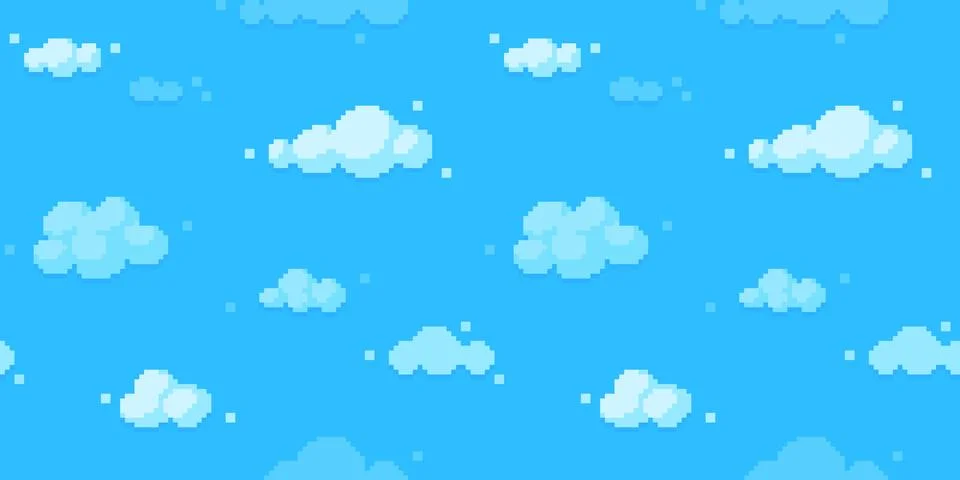 Pixel art clouds background. Seamless sky texture backdrop. Stock Illustration