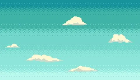 Pixel art clouds background. Seamless sky texture backdrop. Vector illustration. Illustrazione stock
