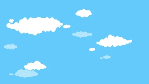 Pixel art clouds drifting horizontally across a blue sky background. Seamless Stock Footage 329557810