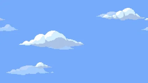 Pixel art clouds floating horizontally on blue sky background. Seamless looping Stock Footage 267228689