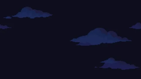 Pixel art clouds floating horizontally on night sky background. Seamless looping Stock Footage 308531833