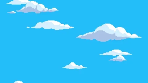 Pixel art clouds floating vertically on blue sky background. Stock Footage 259829884