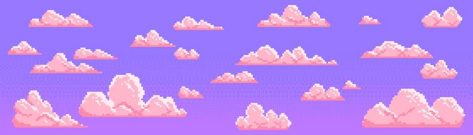 Pixel art clouds set for retro 8 bit game design Illustrazione stock