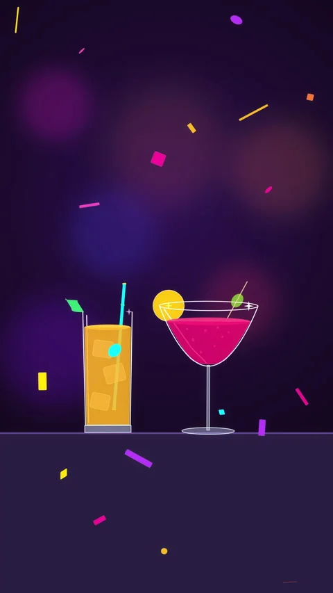 Pixel art cocktail loop animation party drink glass celebration glow Stock Footage 346540851