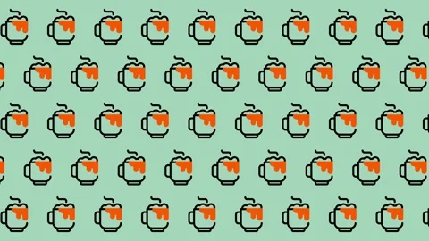 Pixel Art Coffee Cup Pattern Seamless Background. Stock Footage 325389335