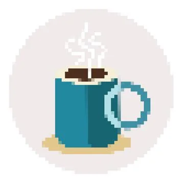 Pixel art coffee mug with steaming hot beverage Stock Illustration