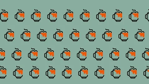 Pixel Art Coffee Mugs Pattern Seamless Background. Stock Footage 325389343