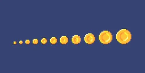 Pixel art coins different sizes. Stock Illustration
