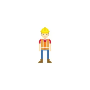 Pixel art construction worker Ilustración de archivo