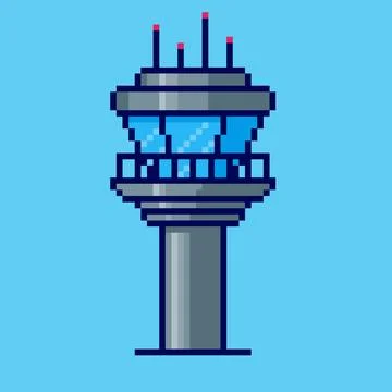 Pixel art Control Tower game asset design Stock Illustration