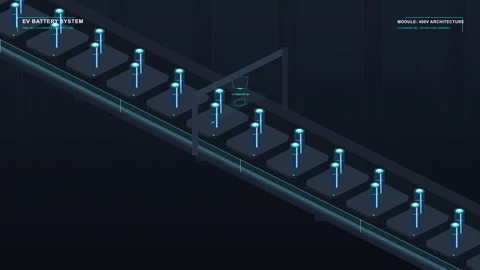 Pixel art conveyor belt loop animation showing automated cyber production Stock Footage 347249820