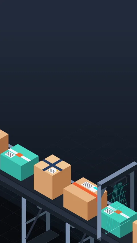 Pixel art conveyor belt scanning boxes animation Stock Footage 346550685