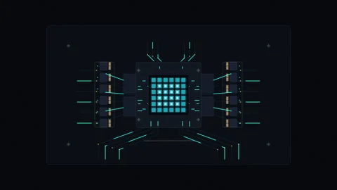 Pixel art cpu processor with glowing circuit board technology animation 스톡 동영상 347250101