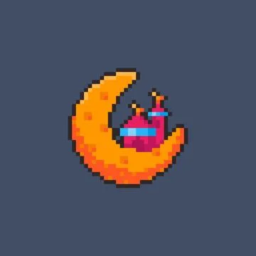 Pixel art Crescent Moon Mosque game asset Stock Illustration