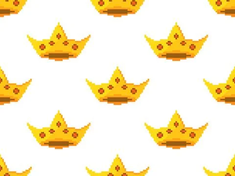 Pixel art crowns seamless pattern. Royal crowns and diadem in 8-bit retro g.. 库存插图