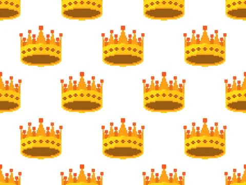 Pixel art crowns seamless pattern. Royal crowns and diadem in 8-bit retro g.. 库存插图
