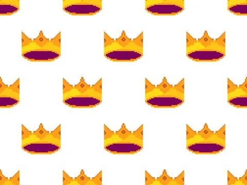 Pixel art crowns seamless pattern. Royal crowns and diadem in 8-bit retro g.. 库存插图