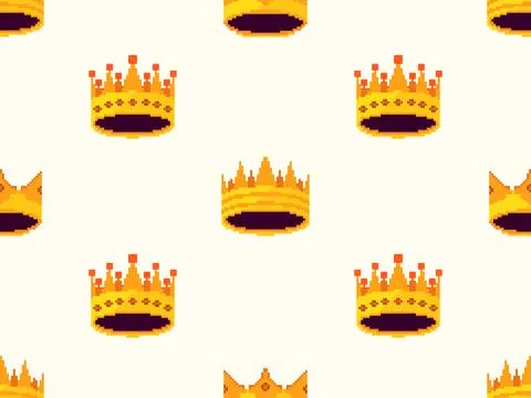 Pixel art crowns seamless pattern. Royal crowns and diadem in 8-bit retro g.. 库存插图